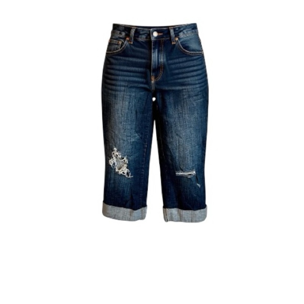 Decree Vintage Boho Wide‎ Leg Distressed Denim Capris - Picture 2 of 10